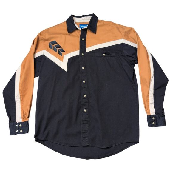 Wrangler Brushpopper Shirt Men Medium Pearl Snap Western Cowboy Rodeo Workwear - Picture 1 of 5